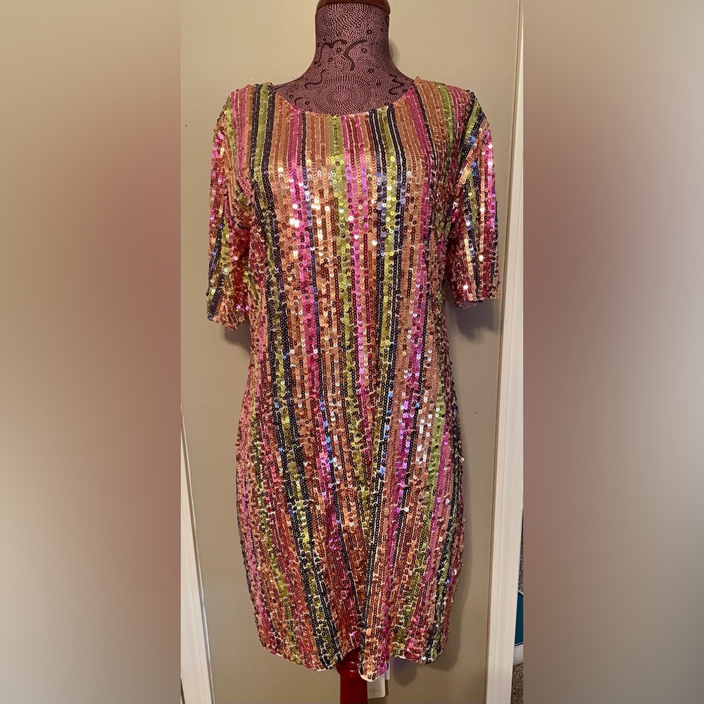 Amazon Vertical Stripes Multi-colored Sequin Shift Party Dress Size
Medium